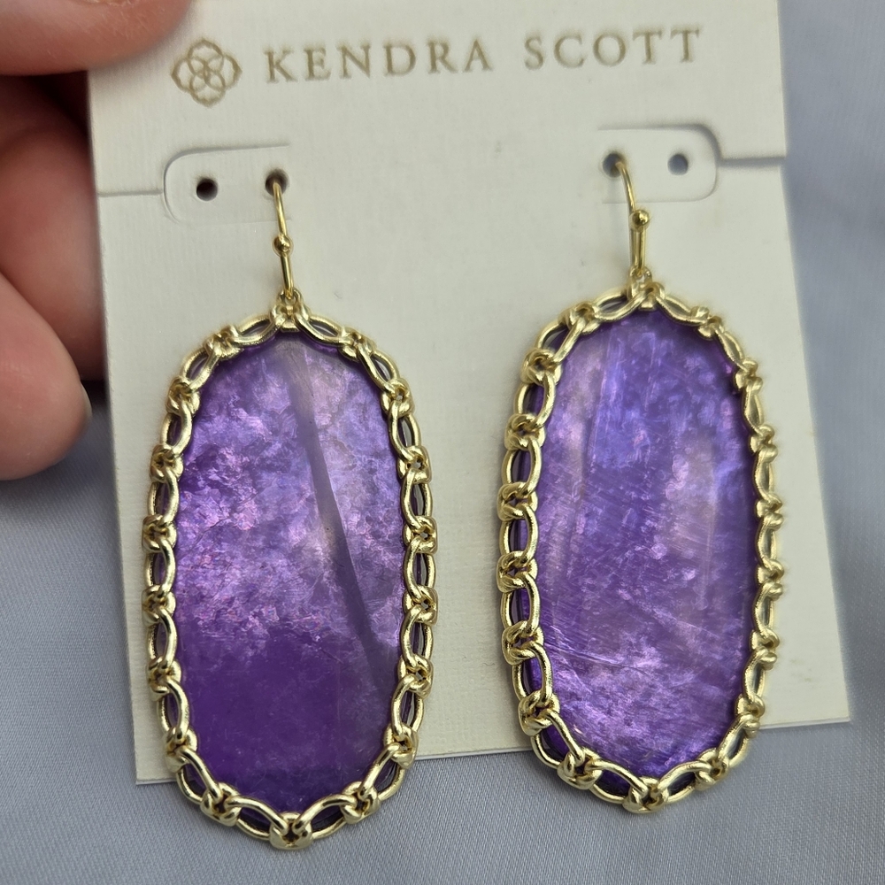 NWOT Kendra Scott Macrame Danielle Purple Mica Earrings In Gold Hardware